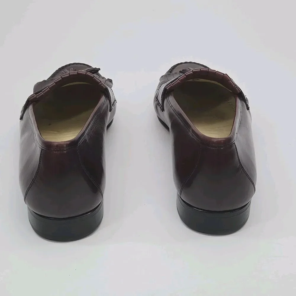 Johnston & Murphy Loafer Shoe Burgundy Leather Men Sz 11.5 Kiltie Tassel Italy
